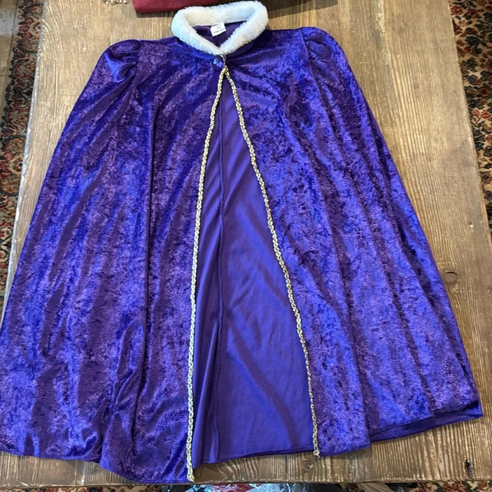 Kids Costume Cape Purple crush velvet with white fur and Velcro gem closure